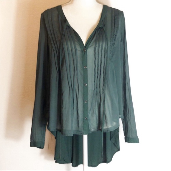 🆕Free People High Low Tunic Green Blouse Small - Picture 4 of 10